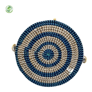 Seagrass food <b>cover</b> with navy pattern Kitchenware and <b>table</b> decoration Wholesale eco-friendly Made in Vietnam - Product Image 3