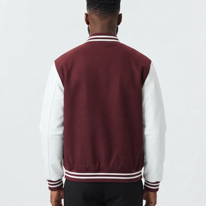 Luxury Custom Design Embroidery logo 100% Wool Brown Streetwear Varsity Jacket Bulk White Sleeve <b>Turn</b>-down Collar <b>Button</b> - Product Image 6