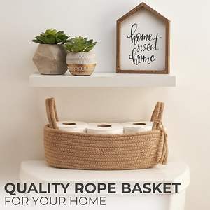 Panier de rangement ovale pour la maison avec poignée en cuir, en corde de jute tressée, pour le rangement des jouets dans la chambre d'enfant et la salle de bain - Product Image 4