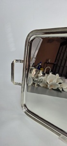 Rectangular <b>Mirrored</b> Storage <b>Tray</b> Metal Frame Polished Finish Single Tier Table Organizer Minimalist Design Easy To Clean - Product Image 3