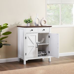 Rustic White Honey Brown Farmhouse Buffet Cabinet Adjustable Drawer <b>Sideboard</b> with Barn Door Accent <b>Storage</b> <b>Sideboard</b> - Product Image 3