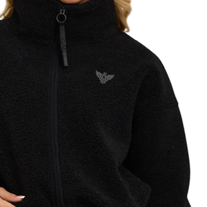 Veste Courte Femme Personnalisée en Polaire Sherpa Tricotée Noire, Chaude et Douce, à Demi-Zip, Pull Décontracté d'Hiver pour l'Extérieur, Confortable et Moelleuse avec Logo sur le Devant - Product Image 3
