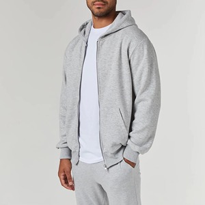 Men's Gray Hooded Tracksuit Full <b>Zip</b> Casual Sporty Style With <b>Side</b> Pockets Autumn Wear Regular Fit Solid Color 100% Cotton - Product Image 5