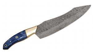 Couteau de boucher artisanal en acier Damas, manche en bois bleu, couteau à découper la viande à pointe traînante - Product Image 6