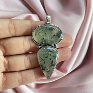 ทำด้วยมือ925เงินจี้จี้หินอัญมณีพรีไนต์เครื่องประดับทำด้วยมือเงินเครื่องประดับของขวัญเครื่องประดับ prehnite สำหรับเธอ - Product Image 1