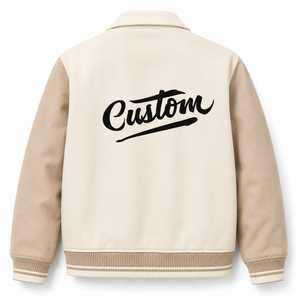 Veste universitaire personnalisée pour homme en laine/polyester beige avec lettres brodées sur le devant, col rabattable, décontractée, coupe-vent pour l'hiver - Product Image 3