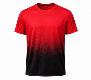 Camiseta de Hombre, Cuello Redondo, Manga Corta, Secado Rápido, Transpirable, Tejida, Casual, Lisa, Corte Regular, Color Rojo y Negro Degradado - Product Image 1