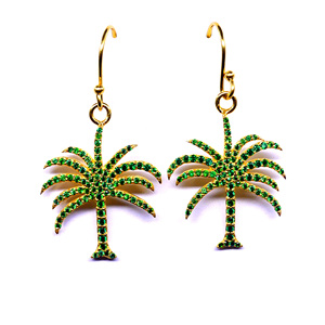 Boucles d'oreilles pendantes en argent 925 plaqué or, motif palmier, avec strass verts, style bohème, bijoux pour femmes à porter au quotidien - Product Image 2