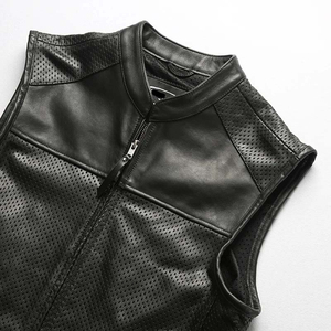Chaleco de Motocicleta de Cuero Genuino Grueso con Cremallera y Perforaciones de Malla Transpirable para Hombre, Estilo Casual de Invierno, OEM ODM - Product Image 2