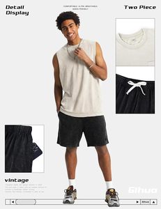 Conjuntos de Verano para Hombre de 2 Piezas, Camisetas sin Mangas y Pantalones Cortos con Lavado Vintage, Conjunto Deportivo Informal de Verano - Product Image 3