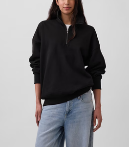 Wholesale Custom Logo Blank Drop Shoulders Oversized Half-<b>Zip</b> Sweatshirt Men Women French Terry 100% Cotton Winter Casual - Product Image 3