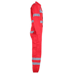 Combinaison de sécurité unisexe en polyester haute visibilité rouge certifiée CE, bandes réfléchissantes, manches longues, vêtements de travail industriels - Product Image 4