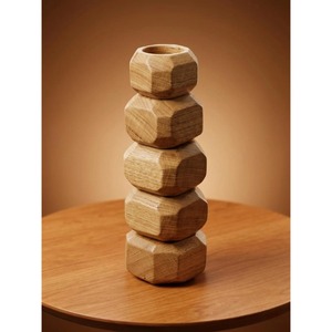 Porte-bougies en bois empilable, finition naturelle, fait main, décoration d'intérieur, best-seller - Product Image 4