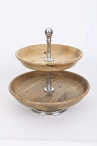 Soporte para Pastel de 2 Niveles Hecho a Mano, Plato Redondo de Madera Maciza para Exhibición, Decoración de Mesa de Comedor - Product Image 2