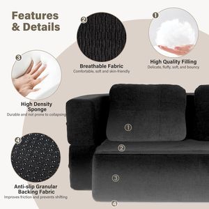 Divano Letto Convertibile Scott Queen con Coperta, Divano Modulare Cloud Senza Struttura, Stile Bracciolo Dritto per Soggiorno e Camera da Letto - Product Image 4