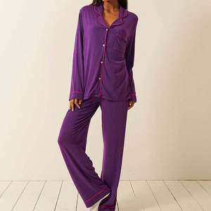 Ensemble de pyjama pour femmes en polyester/coton, manches longues, imprimé animal, noir, doux, pantalon long avec cordon de serrage, col roulé, décontracté - Product Image 6