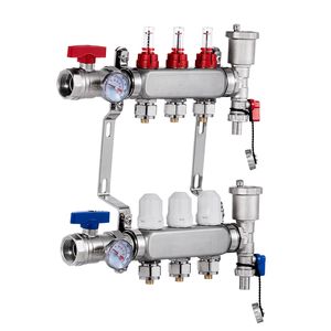 Collettore a 3 Vie da 1/2'' per Tubi PEX, Collettore in Acciaio Inox per Riscaldamento a Pavimento Idronico, Componenti per Sistemi HVAC - Product Image 1