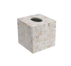 Caja de pañuelos de lujo hecha a mano con nácar, cubierta cuadrada decorativa de concha de capiz para el hogar, baño y sala de estar - Product Image 1
