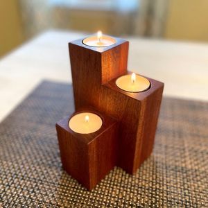 Porte-bougie en bois fait main, support de bougie rustique en bois naturel, décoration de table pour le salon et la salle à manger - Product Image 5