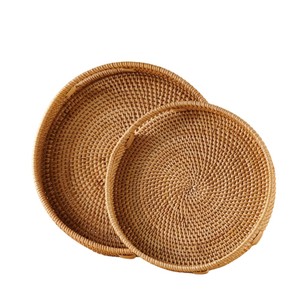 Premium Handwoven Oval Rattan Serving <b>Tray</b> with Handles Eco-Friendly Wicker Coffee <b>Table</b> Organizer for Home Decor Factory Price - Product Image 4