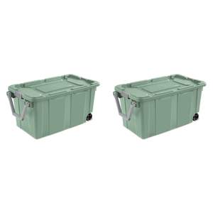 Cubo de almacenamiento de plástico con ruedas verde extra grande de 40 galones con asa, paquete de 2 equipos de carga y almacenamiento - Product Image 1