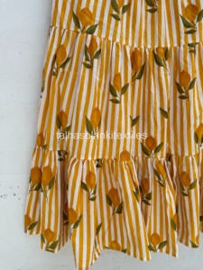 Jupe trapèze pour femme à taille élastique, imprimé citron rayé, en mousseline, longueur mi-mollet, style Prairie Chic, pour l'été - Product Image 5
