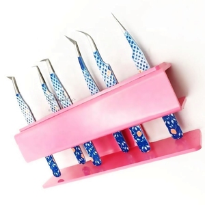 Pince à cils anti-magnétique en acier inoxydable avec revêtement en papier bleu personnalisé, 6 pointes différentes, pointe argentée brillante, couleur rose - Product Image 5