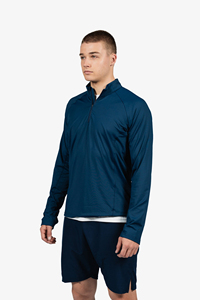 <b>Men's</b> Navy Blue Quarter Zip <b>Pullover</b> Sweatshirt Regular Fit Solid Color Sporty Knitted Polyester Stand Collar Long Sleeve - Product Image 2