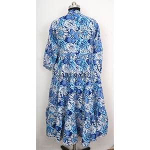 เดรสทรงเอไลน์ผ้าฝ้ายพิมพ์ลายด้วยมือ เป็นมิตรกับสิ่งแวดล้อม ระบายอากาศได้ดี  สำหรับผู้หญิง สไตล์ลำลอง - Product Image 4