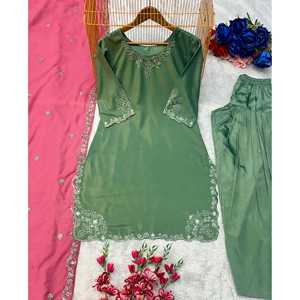 Ensemble haut, bas et dupatta vert pour femme, de la marque Valam Fashion Designer, taille M - Product Image 5