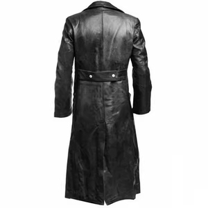 Plus Size <b>Men's</b> <b>Black</b> Leather <b>Long</b> Overcoat Turn Down Collar Single Breasted Winter <b>Coat</b> - Product Image 2