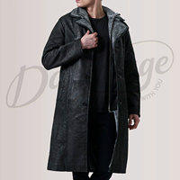 Manteau long en cuir véritable noir pour homme avec doublure en fourrure grise, chaud pour l'hiver, coupe ajustée, en peau de mouton