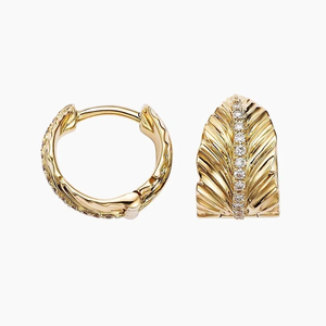 Unisex Yellow Gold Leaf Shape Diamond <b>Earrings</b> 18K <b>Solid</b> Gold Luxury Everyday Wear Brilliant Cut Lab Grown D Color IGI Certified - Product Image 2
