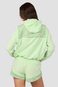 Ensemble veste coupe-vent légère et short vert pour femme, survêtement athlétique à capuche avec fermeture éclair intégrale, tenue décontractée avec panneaux latéraux contrastés - Product Image 2