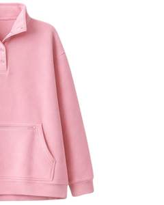Sweat-shirt polaire rose oversize pour femme avec col à boutons, poche kangourou, épais, pour l'hiver, modèle fabricant - Product Image 4