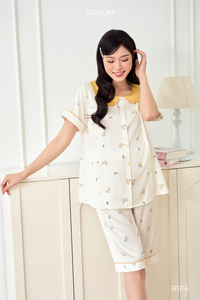 Ensemble de maternité B914 Golden Rabbit, tissu écologique respirant en spandex/polyester, haut à fermeture éclair, pantalon avec poches, élastique réglable - Product Image 5