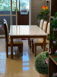 Luxury Marble <b>Top</b> <b>Dining</b> <b>Table</b> Set with Solid Teak Turned Legs and High Back Upholstered Chairs for Elegant <b>Dining</b> Rooms - Product Image 2