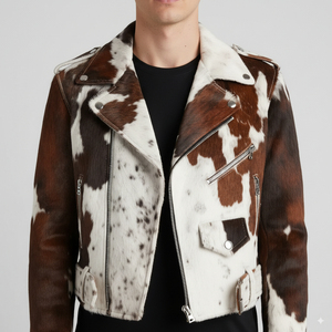 Chaqueta de Motociclista de Cuero Genuino para Hombre, con Parches de Piel de Vaca, Cuello Camisero, Cierre de Cremallera, Corte Ajustado, Forro de Piel Sintética para Invierno - Product Image 5