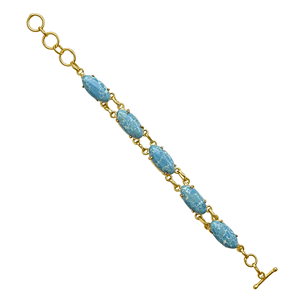 Turquoise Stone Gold Plated Bracelet Handmade Gemstone Jewellery Gold Plated Turquoise Chain Bracelet Women's Classic Bezel Set - Product Image 1