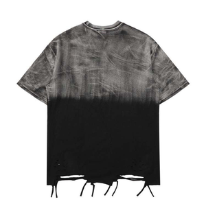 Conjunto de Traje Oversize para Hombre con Lavado Ácido, Efecto Desgastado y Bajo Desgarrado, Estilo Vintage Casual Urbano, Holgado y Transpirable de Algodón para Verano - Product Image 2
