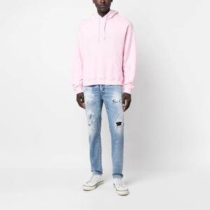 Sudadera con capucha rosa para hombre, estilo vintage, con efecto deslavado y desgastado por el sol, de tejido grueso, para invierno, lisa - Product Image 4