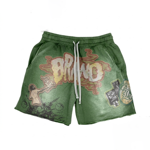 Shorts en molleton de coton premium 320 GSM, gris, avec bande latérale rayée, applique en strass, logo personnalisé, pour femmes - Product Image 5