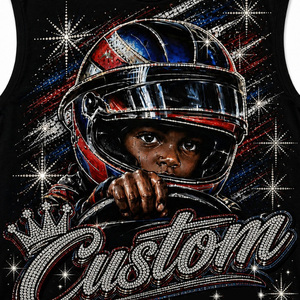 Camiseta sin mangas con estampado de diamantes de imitación y gráficos personalizados, 100% algodón jersey, estilo vintage moderno, para uso unisex. - Product Image 3