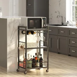 Chariot de service industriel en métal noir avec porte-vin et porte-verres pour cuisine domestique - Product Image 1