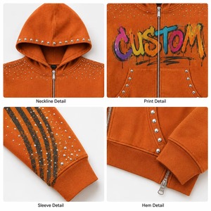 Streetwear Hoodie Supplier Distressed Embroidery Rhinestone Acid Wash Vintage Stone Wash Oversized Fit MOQ 10 - Product Image 4
