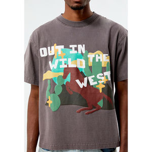 T-shirt imprimé streetwear pour homme, 100 % coton, coupe ample, col rond côtelé, épaules tombantes, design personnalisé avec logo, qualité supérieure - Product Image 2