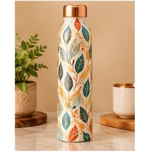 Floral Pattern <b>Copper</b> <b>Water</b> <b>Bottle</b> With <b>Copper</b> Lid Portable Travel Drinkware - Product Image 1