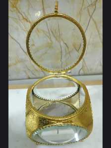 Handmade Gold Metal Round Glass Jewelry <b>Box</b> Vintage Decorative Mirror Base Keepsake Organizer Luxury Crystal <b>Trinket</b> Case - Product Image 3