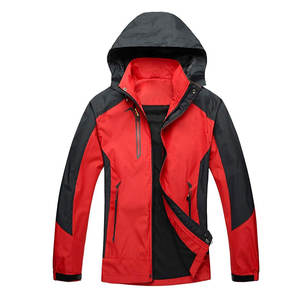 Customized Men's Red & <b>Black</b> <b>Windbreaker</b> Outdoor Hooded Jacket with Zippered Pockets Sporty Waterproof Design for Cold Weather - Product Image 2