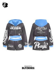 Ensemble assorti White Mint Girls Club Playa |   Hoodie court zippé et short |   Tenue en deux pièces de style streetwear de Los Angeles OEM - Product Image 4